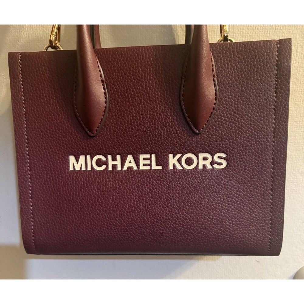 MICHAEL KORS MIRELLA SMALL SHOPPER TOTE CROSSBODY LEATHER BAG OXBLOOD